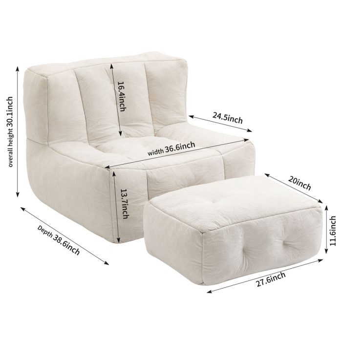 Modern Indoor Fluffy Bean Bag Chair With Memory Foam And Ottoman, Super Soft - Image 6