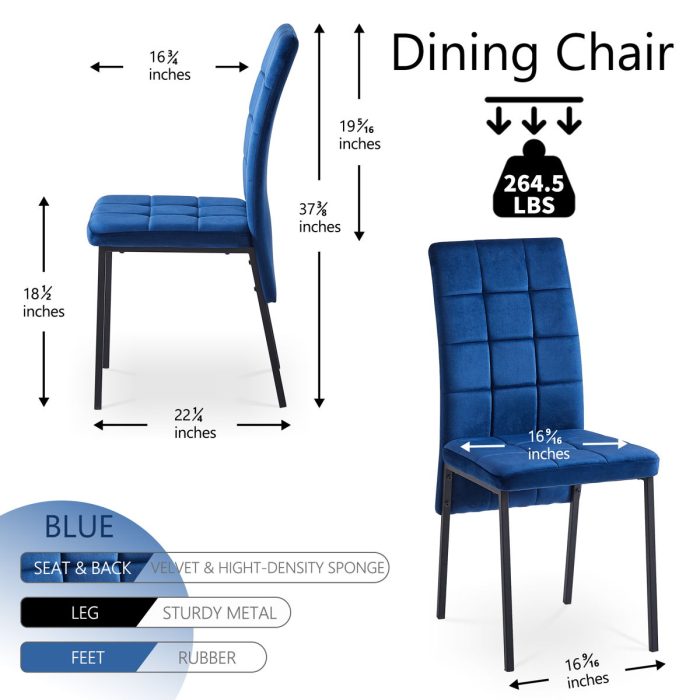 Velvet High Back Nordic Dining Chair Modern Fabric Chair With Black Legs (Set of 2) - Image 4