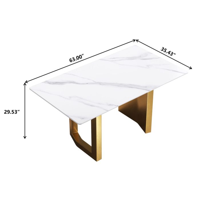 Modern Artificial Stone White Straight Edge Metal Leg Dining Table - Image 2