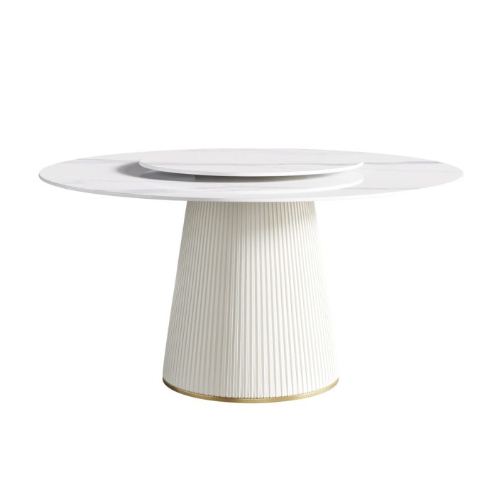 Modern, Round Black Carbon Steel Base Dining Table, Can Accommodate 6 People