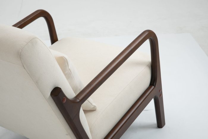 Mid-Century Modern Accent Chair With Wood Frame, Upholstered Living Room Chairs With Waist Cushion, Reading Armchair For Bedroom Sunroom - Image 6