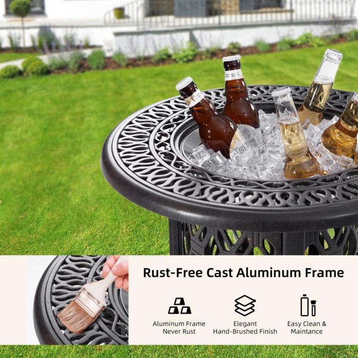 Side Table With Removable Ice Bucket, Hand Brushed Finish, Food Grade Bucket For Indoor & Outdoor Use - Antique Bronze - Image 3
