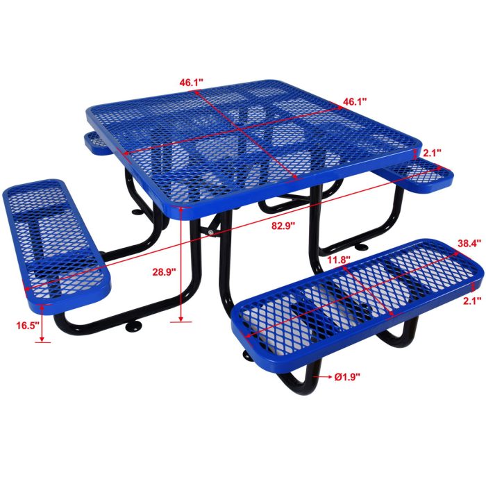 Square Outdoor Steel Picnic Table, With Umbrella Pole - Image 6