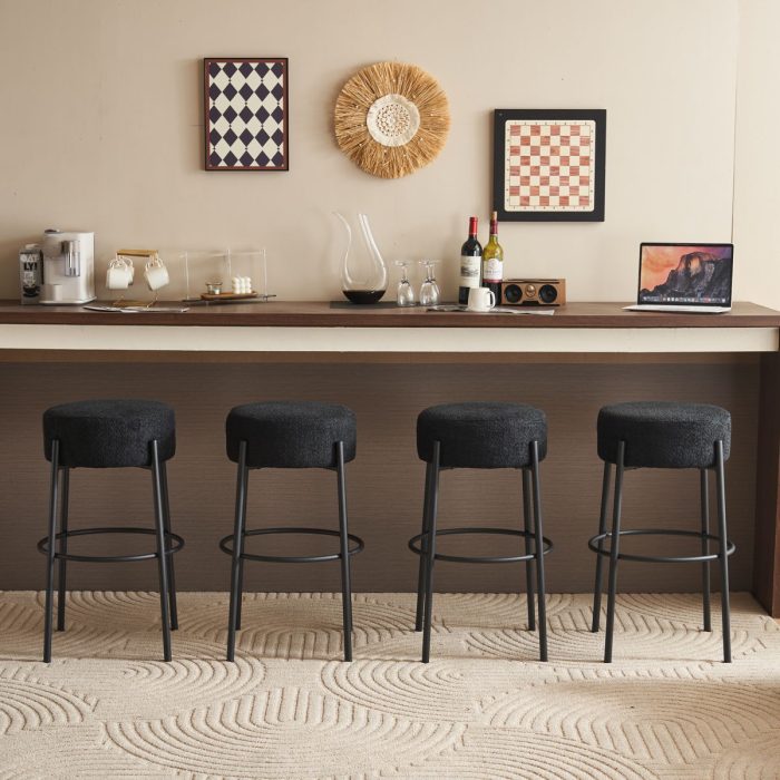 Round High Bar Stools (Set of 2), Contemporary Upholstered Dining Stools For Kitchens, Coffee Shops And Bar Stores - Image 5