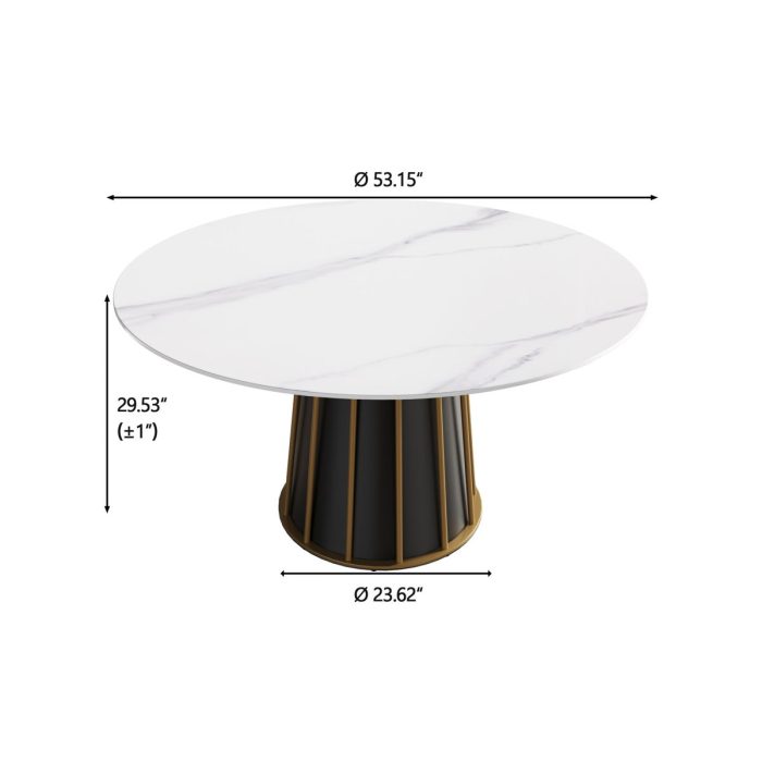 53.15" Modern Artificial Stone Round Panel Metal Iron Base Dining Table, Can Accommodate 6 People, (Not Including Chairs) - White / Black - Image 3