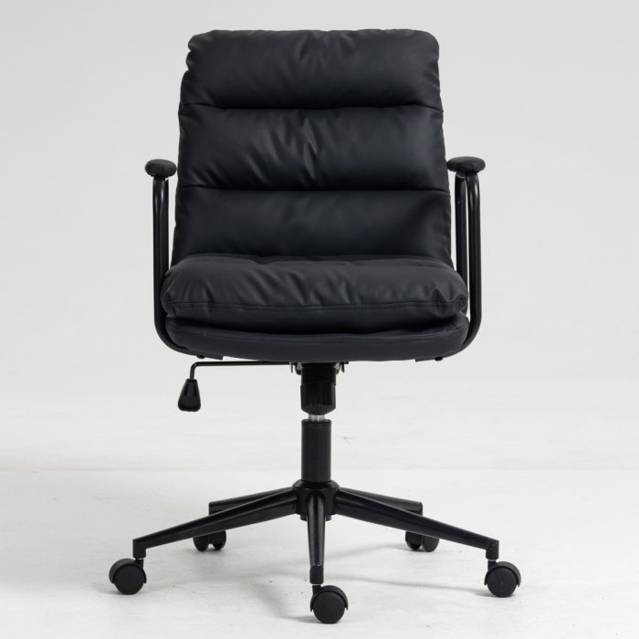 Office Chair, Mid Back Home Office Desk Task Chair With Wheels And Arms Ergonomic PU Leather Computer Rolling Swivel Chair With Padded Armrest - Image 7