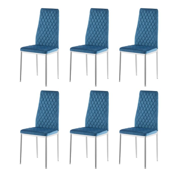 Modern Simple Style Dining Chair Fabric Chrome Metal Pipe Diamond Grid Pattern Restaurant Home Conference Chair - Image 7