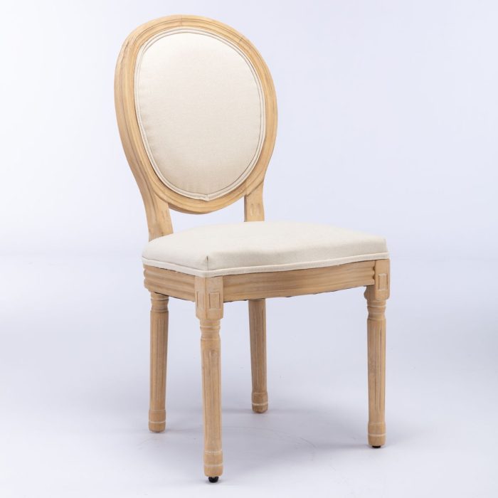 French Style Solid Wood Frame Antique Painting Linen Fabric Back Dining Chair (Set of 2) - Image 4