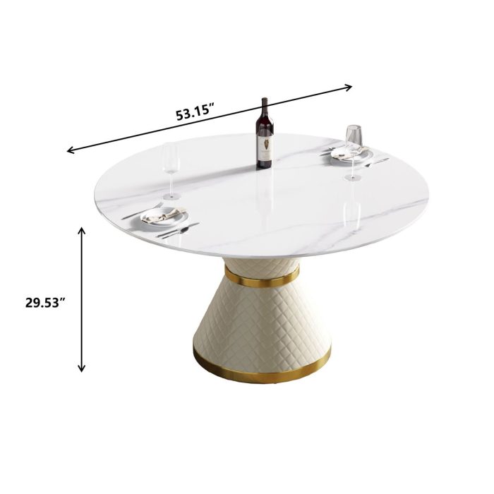 Modern Artificial Stone Round Carbon Steel Base Dining Table, Can Accommodate 6 People - Image 7