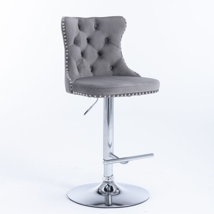 Swivel Velvet Barstools Adjusatble Seat Height From 25-33", Modern Upholstered Chrome Base Bar Stools With Backs Comfortable Tufted For Home Pub And Kitchen Island (Set of 2) - Image 3