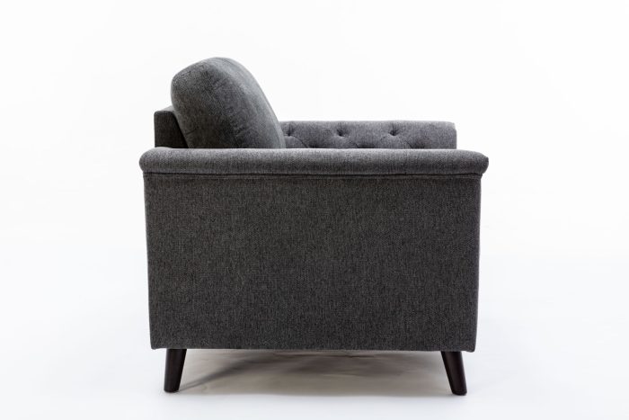 Stanton - Linen Chair With Tufted Arms - Dark Gray - Image 3