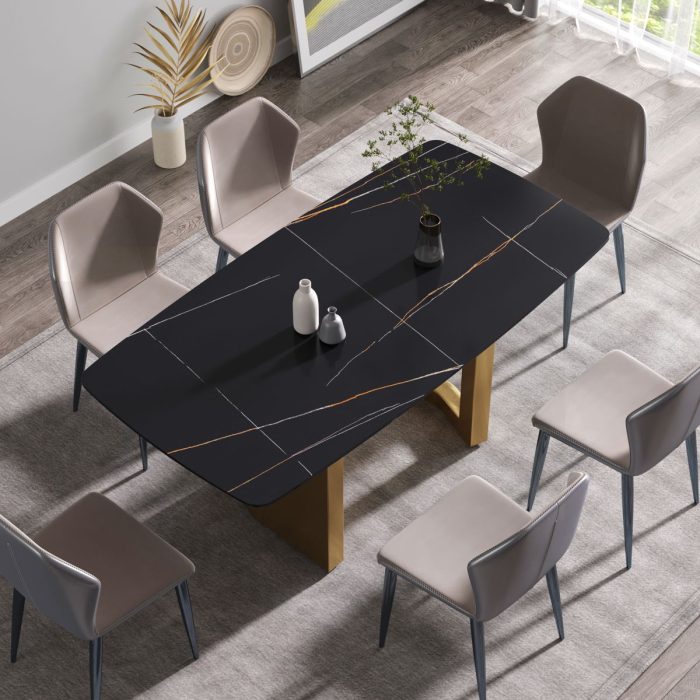Modern Artificial Stone Dining Table, Can Accommodate 6-8 People - Black - Image 3