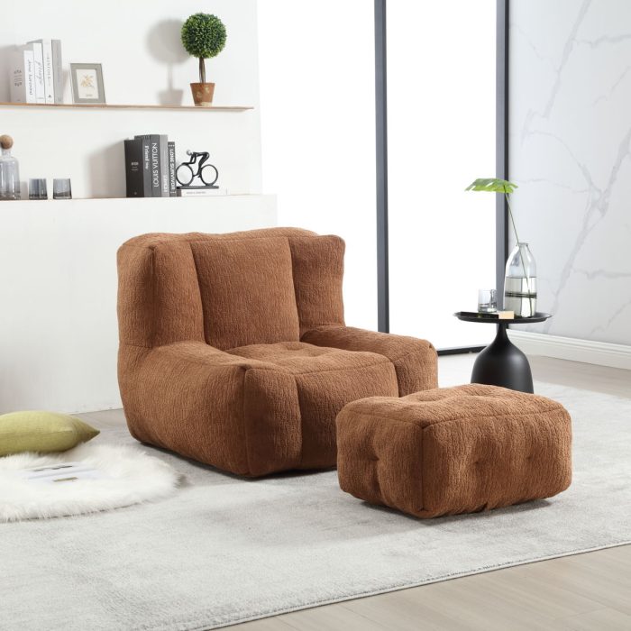 Modern Indoor Fluffy Bean Bag Chair With Memory Foam And Ottoman, Super Soft - Image 3