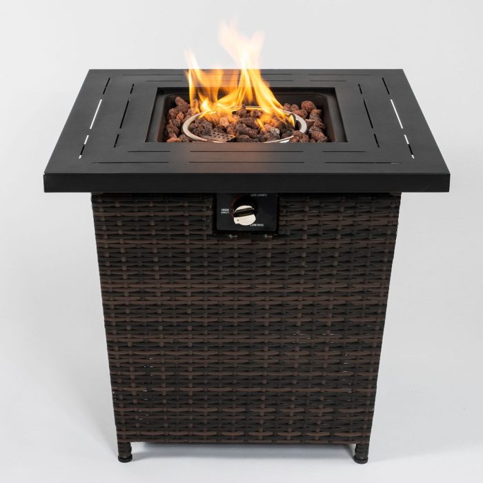 28" Wicker Square Fire Pit Table - Black Brown - Image 3