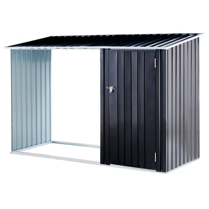 Firewood Storage Shed, Outdoor Firewood Rack, Outdoor Storage Shed With Log Holder, Firewood Shelter For Patio, Anthracite Galvanized Steel - Black - Image 2
