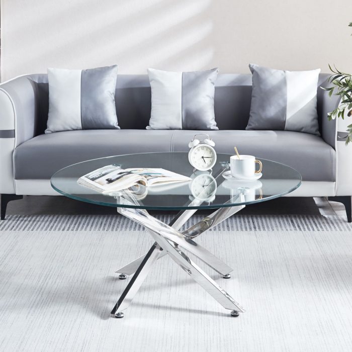 Modern Round Tempered Glass Table With Chrome Legs - Image 4
