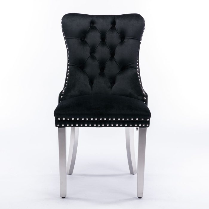 Nikki - Modern, High-End Tufted Solid Wood Contemporary Velvet Upholstered Dining Chair With Chrome Stainless Steel Plating Legs, Nailhead Trim (Set of 2) - Image 5