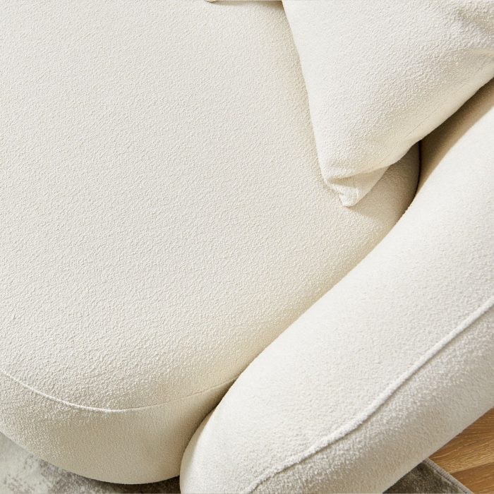 Modern Curved Sofa Mid-Century Comfy Half Moon Teddy Fabric Couch, 101" Upholstered With 4 Throw Pillows For Living Room - White - Image 4