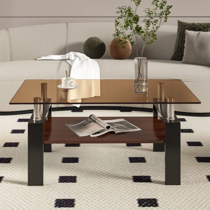 Modern Rectangular Coffee Table With Tempered Glass Top - Image 2