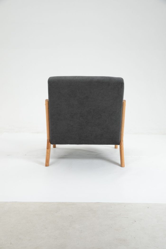 Mid-Century Modern Accent Chair With Wood Frame, Upholstered Living Room Chairs With Waist Cushion, Reading Armchair For Bedroom Sunroom - Image 2