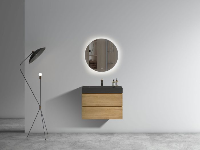 Alice - Natural Oak Bathroom Vanity With Sink, Large Storage Wall Mounted Floating Bathroom Vanity For Modern Bathroom, One-Piece Black Sink Basin Without Drain - Image 5
