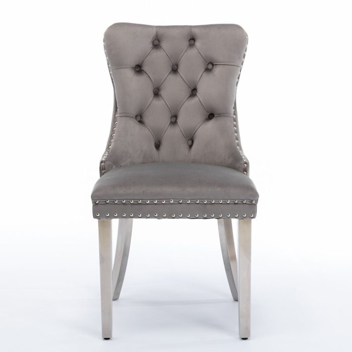 Nikki - Modern, High-End Tufted Solid Wood Contemporary Velvet Upholstered Dining Chair With Chrome Stainless Steel Plating Legs, Nailhead Trim (Set of 2) - Image 8