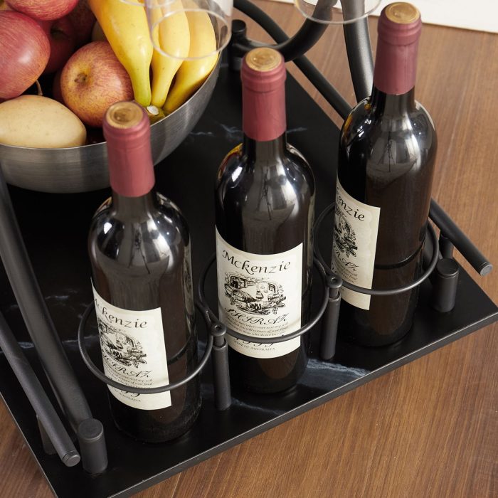 2 Tier Bar Cart, Slide Bar Serving Cart, Retro Style Wine Cart For Kitchen, Beverage Cart With Wine Rack And Glass Holder, Rolling Drink Trolley For Living Room, Dining Room - Black - Image 4