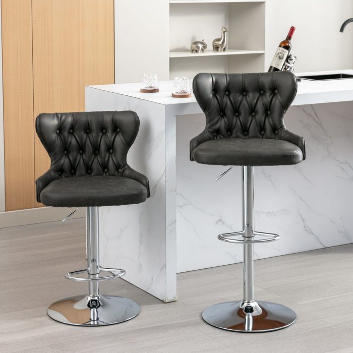 Swivel Barstools Adjusatble Seat Height From 25-33", Modern Upholstered Chrome Base Bar Stools With Backs Comfortable Tufted For Home Pub And Kitchen Island - Image 2