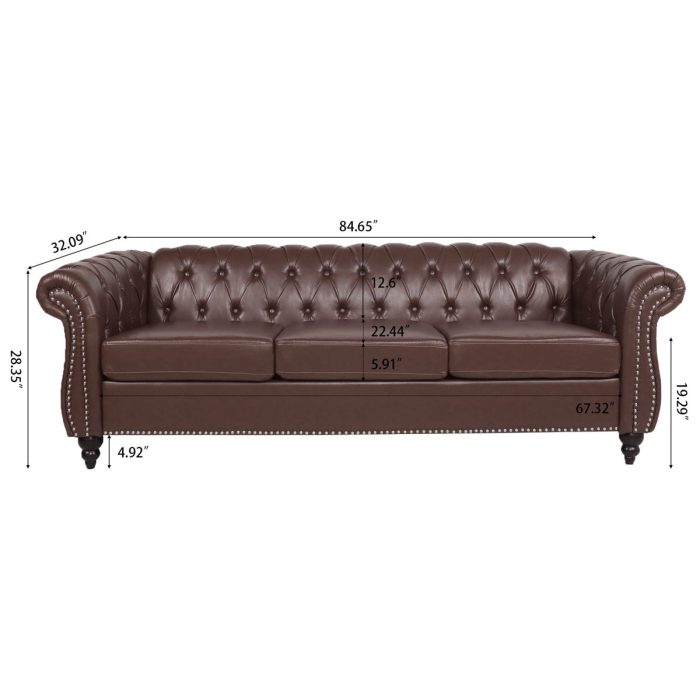 Rolled Arm Chesterfield 3 Seater Sofa - Image 9