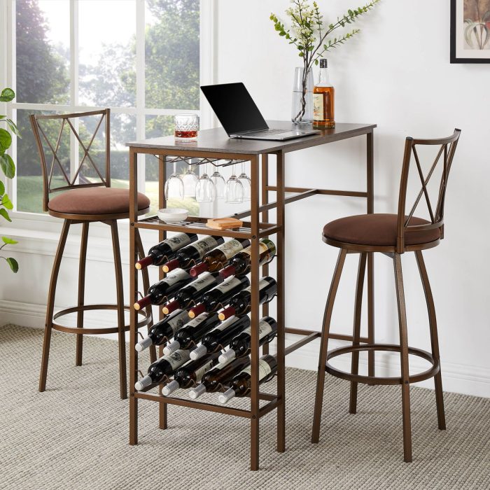 3 Piece Bar Steels Kitchen Dining Room Table Set Retro Bar Chair For Dining Room - Antique Brown - Image 4