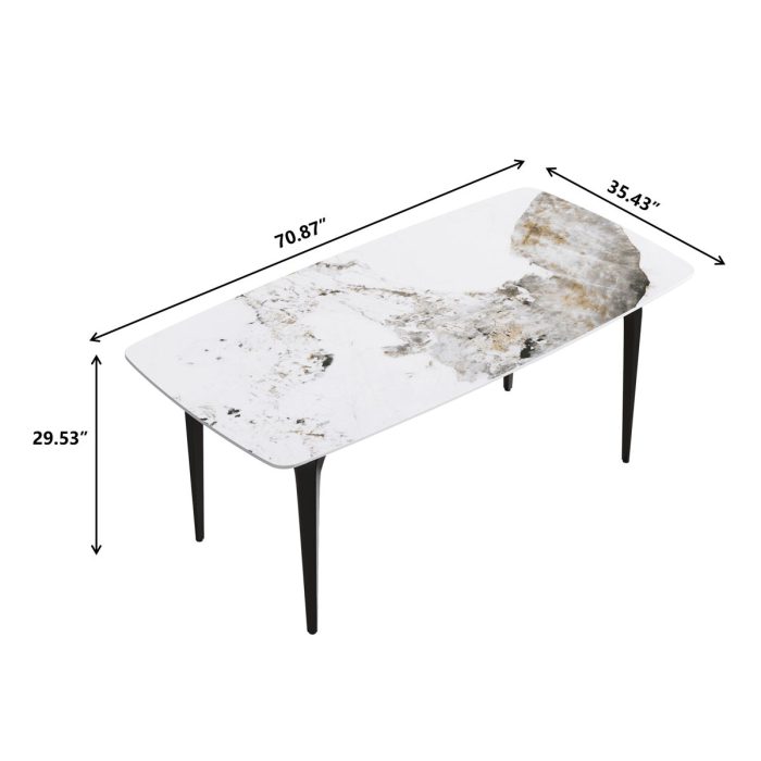 70.87" Modern Artificial Stone Pandora White Curved Black Metal Leg Dining Table - Antique White - Image 2