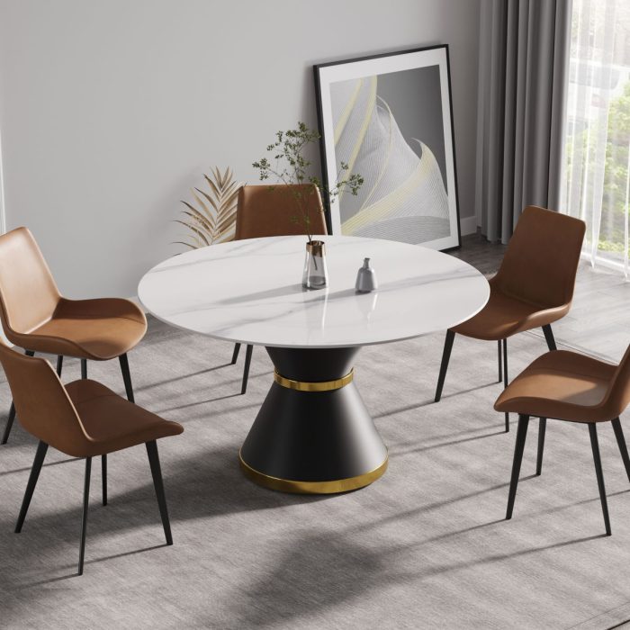 Modern Artificial Stone Round Carbon Steel Base Dining Table, Can Accommodate 6 People - Image 5