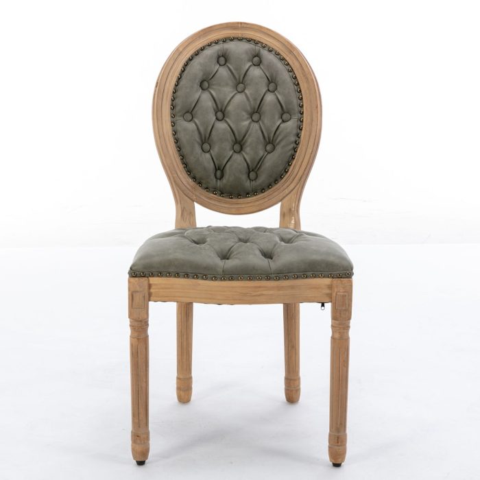 French Style Solid Wood Frame Antique Painting, Hand-Pulled Buckle Decoration PU Artificial Leather Dining Chair With Nailhead Trim, Wood Legs - Image 13