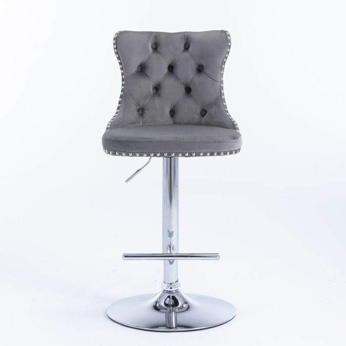 Swivel Velvet Barstools Adjusatble Seat Height From 25-33", Modern Upholstered Chrome Base Bar Stools With Backs Comfortable Tufted For Home Pub And Kitchen Island (Set of 2) - Image 9