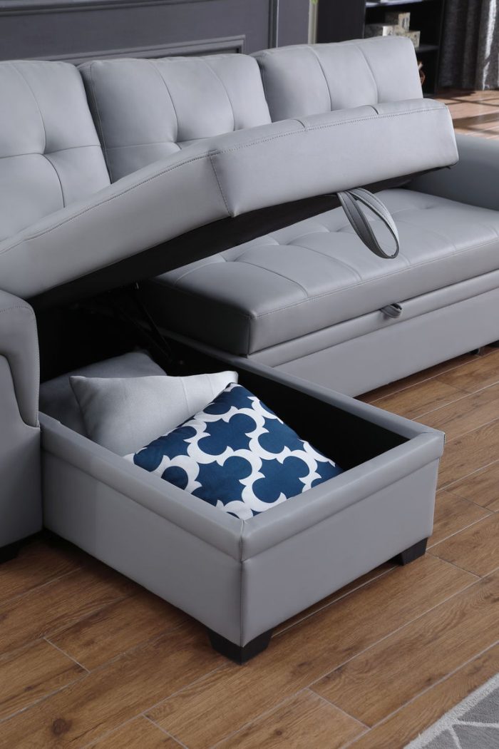 Lexi - Vegan Leather Modern Reversible Sleeper Sectional Sofa With Storage Chaise - Image 7