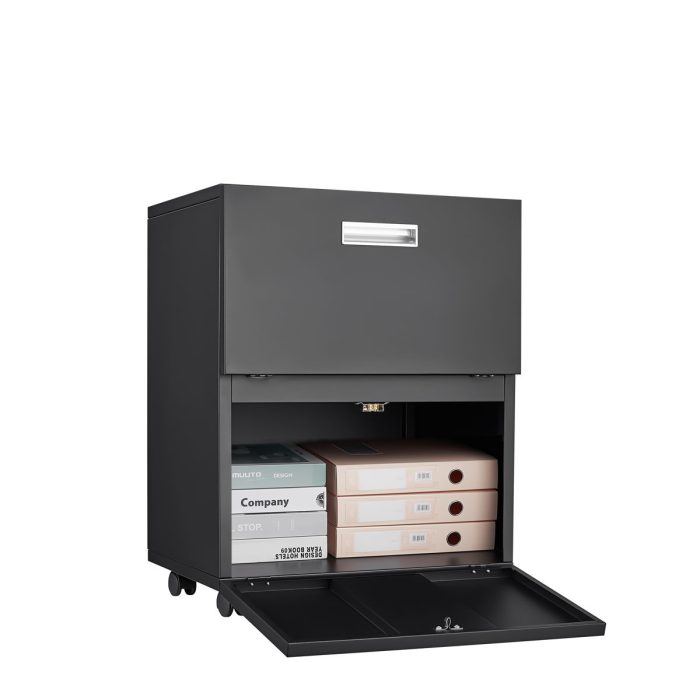 Office Furniture Copier Cabinet 2 Door Steel Copier Stand Mobile Pedestal File Printer Stand - Black - Image 2