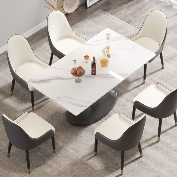 63" Modern Artificial Stone Panel Stainless Steel Curved Legs, Can Accommodate 6-8 People - White / Gray - Image 2
