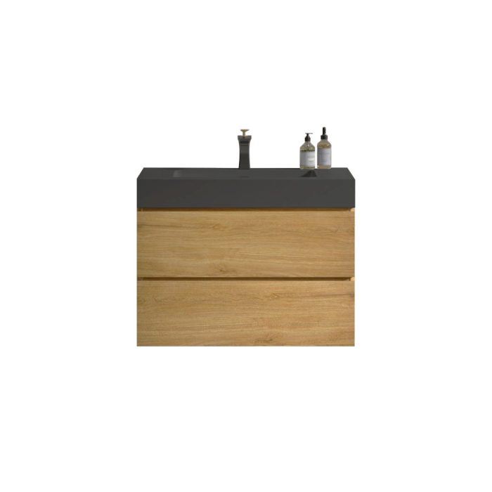 Alice - Natural Oak Bathroom Vanity With Sink, Large Storage Wall Mounted Floating Bathroom Vanity For Modern Bathroom, One-Piece Black Sink Basin Without Drain - Image 6