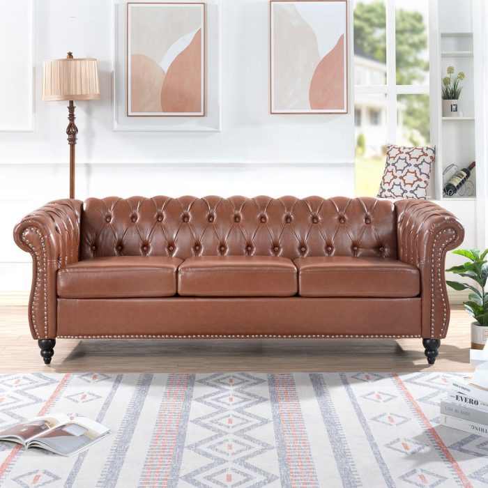 Rolled Arm Chesterfield 3 Seater Sofa - Image 11