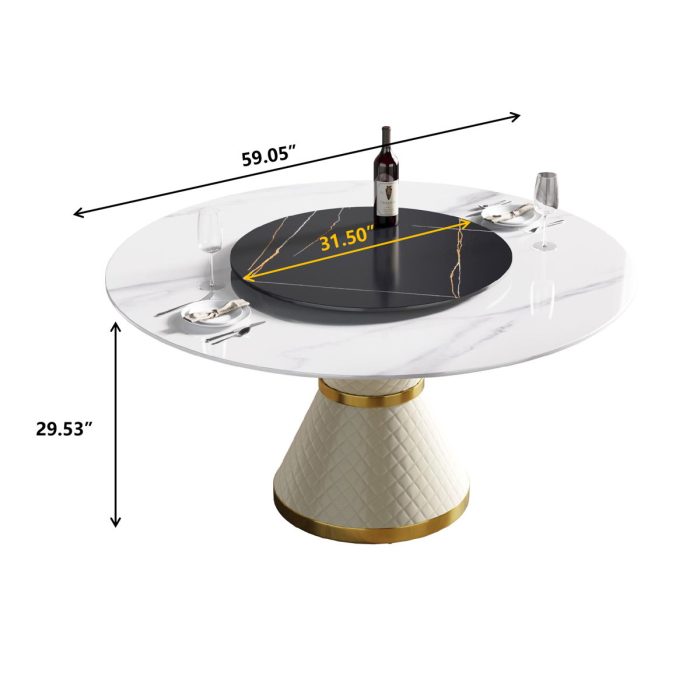 Modern Artificial Stone Round Carbon Steel Base Dining Table, Artificial Stone Turntable - Image 3