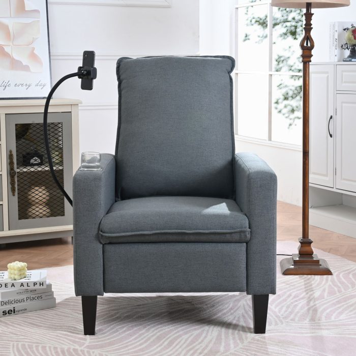 Recliner Chairs For Adults, Adjustable Recliner Sofa With Mobile Phone Holder & Cup Holder, Modern Reclining Chairs Fabric Push Back Recliner Chairs For Living Room, Bedroom - Image 9