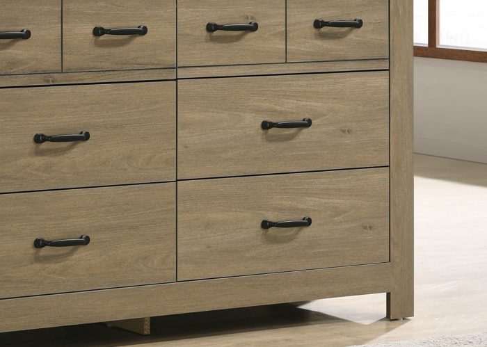 Finn - Oak Finish Dresser With 6 Drawers And Black Handles - Coffee Gray - Image 4