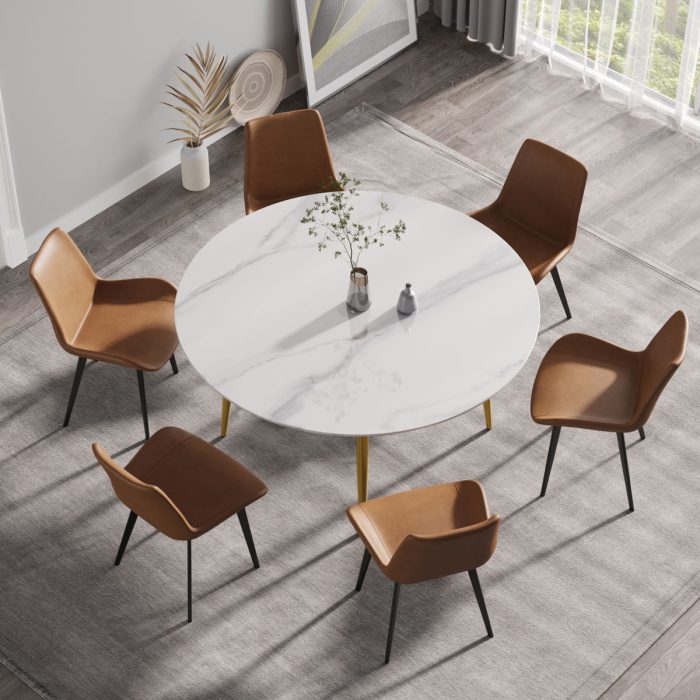 Modern Man-Made Stone Round Metal Dining Table-Position For 6 People - Image 2