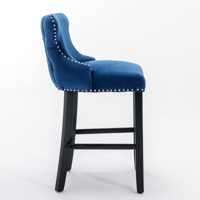 Contemporary Velvet Upholstered Wing-Back Barstools With Button Tufted Decoration And Wooden Legs, And Chrome Nailhead Trim, Leisure Style Bar Chairs, Bar Stools (Set of 2) - Image 13