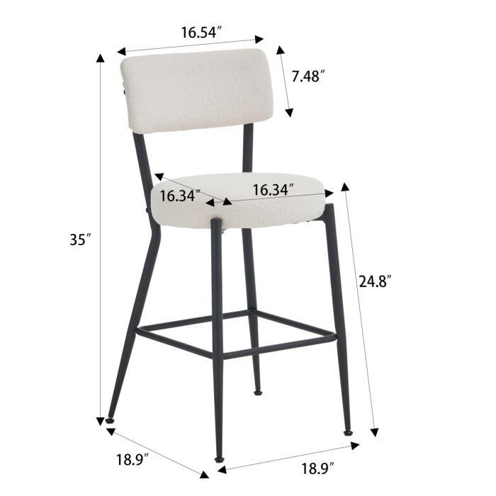 Modern Teddy Fabric Upholstered Bar Stools - Black Legs - Image 2