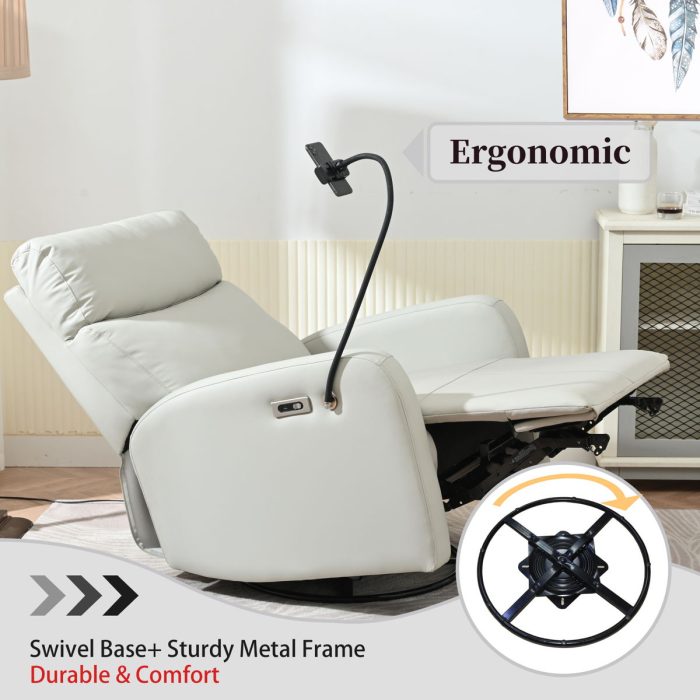 31.5" 270 Power Swivel Rocker Recliner Chair, Electric Glider Reclining Sofa With USB Ports, Power Swivel Glider, Rocking Chair Nursery Recliners For Living Room Bedroom - Light Gray - Image 3