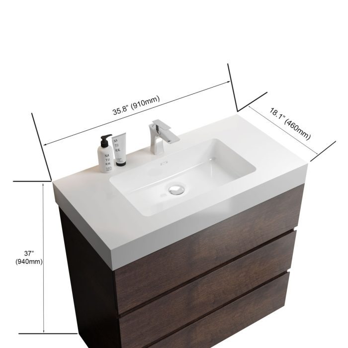 Alice - Bathroom Vanity With Large Storage Freestanding Bathroom Vanity, Sink For Modern Bathroom, One-Piece Sink Basin Without Drain And Faucet - Image 8