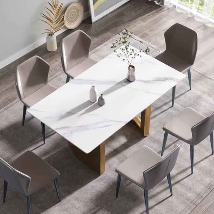 Modern Artificial Stone White Straight Edge Metal Leg Dining Table - Image 3