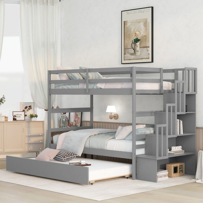 Twin Over Twin Bunk Beds With Twin Trundle And Stairway Storage Function - Image 5