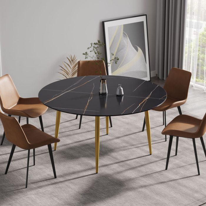 Modern Man-Made Stone Round Dining Table-Position For 6 People - Image 3